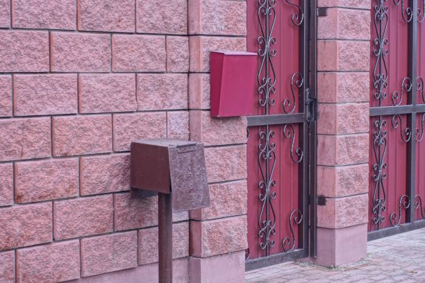 istock one red metal door with a black forged pattern 1991157848