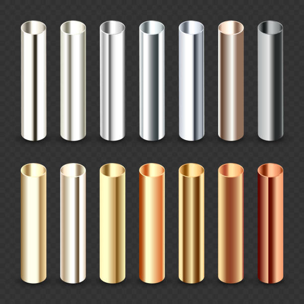 istock Steel and copper pipes collection. Construction material, pipeline. Industry and engineering. Polished metal texture with silver gradient. Vector illustration 1991159926
