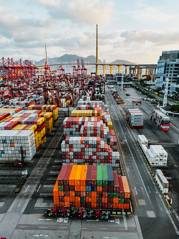 Aerial view Terminal Commercial Port for business logistics