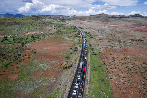 Drone image of highway traffic near Flower Pot, AZ