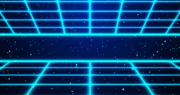 futuristic retro style double grid background with stars moving in bg. techno nightclub 80s style disco club backdrop. old fashioned cyberspace universe motion graphic grids moving seamless loop. - flying contemporary dancing dancer stock illustrations