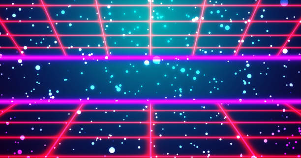 futuristic retro style double grid background with stars moving in bg. techno nightclub 80s style disco club backdrop. old fashioned cyberspace universe motion graphic grids moving seamless loop. - flying contemporary dancing dancer stock illustrations