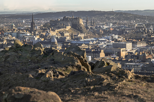 Edinburgh aerial skyline from Calton Hill capital city of Scotland UK United Kingdom