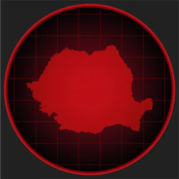 Vector illustration of Vector map Romania on the radar screen