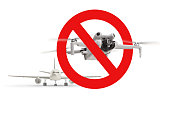 Prohibition sign for usage of drones near airports
