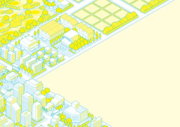 Vector illustration of Three-dimensional view of the townscape. Cityscape.