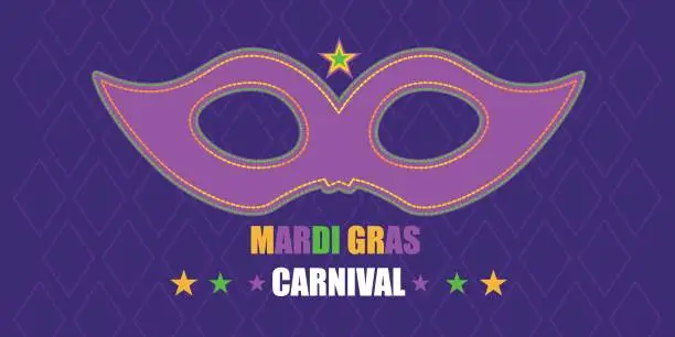 Vector illustration of Mardi gras carnival background with Purple and colorful decorative flat elements