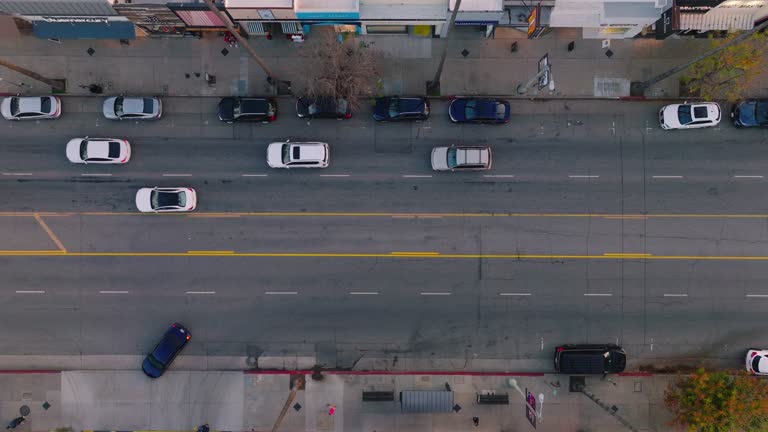 Aerial Footage of Cars Moving Along Busy Street, Ventura Boulevard Traffic in Daytime