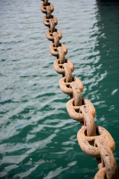 istock Rusty ship chain anchor in sea water abstract background. 1991447223