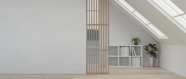 istock A modern, minimalist white home corridor with white wall, parquet floor, and skylight windows. 1991448804