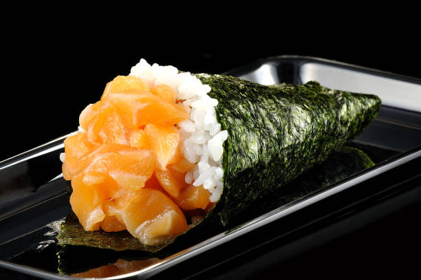 salmon temaki - temaki food sushi salmon ストックフォトと画像