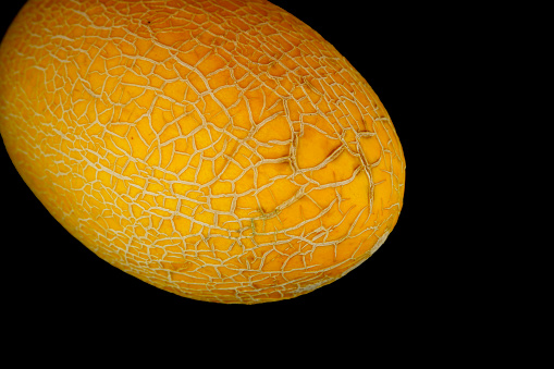 Sweet melon close up view isolated on black background selective focus