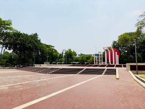 Dhaka, Bangladesh – April 26, 2023: The Shaheed Minar is a national monument in Dhaka, Bangladesh, established to commemorate those killed during the Bengali Language Movement demonstrations of 1952 in then East Pakistan. Shohid Minar. The Martyr Tower, Dhaka