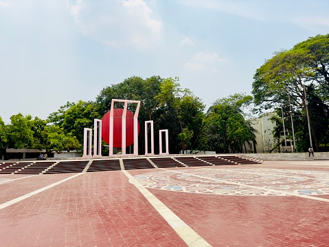 Dhaka, Bangladesh – April 26, 2023: The Shaheed Minar is a national monument in Dhaka, Bangladesh, established to commemorate those killed during the Bengali Language Movement demonstrations of 1952 in then East Pakistan. Shohid Minar. The Martyr Tower, Dhaka