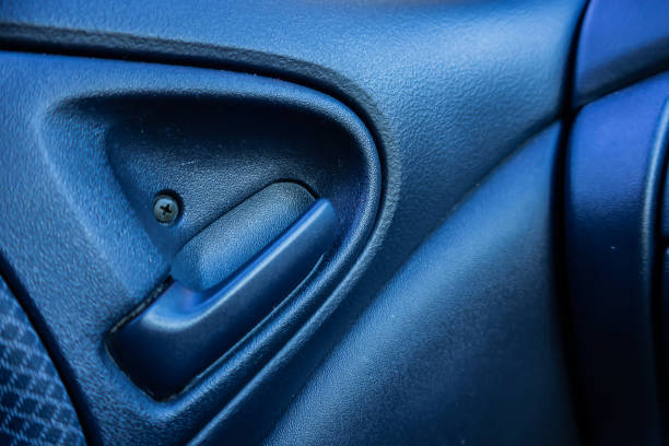 Car interior black door panel, nobody and close up