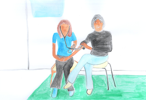 Medical care, blood pressure measurement, medicine, tonometer. Watercolor illustration, hand drawn modern