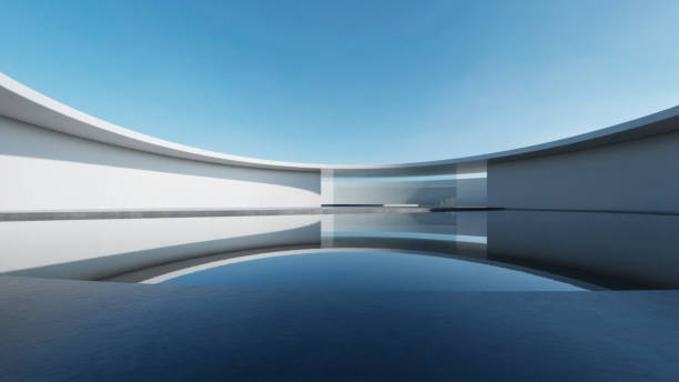 istock 3d render of abstract wavy futuristic architecture with concrete floor. 1991602460