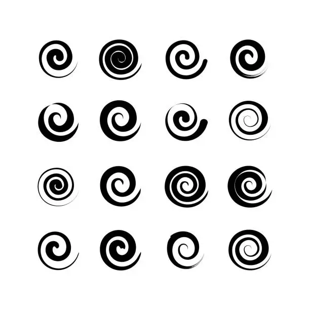 Vector illustration of set of abstract spiral shape element vector