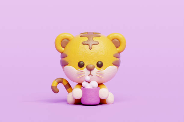 istock 3D cute tiger drinking coffee, Cartoon animal character, 3D rendering. 1991688786