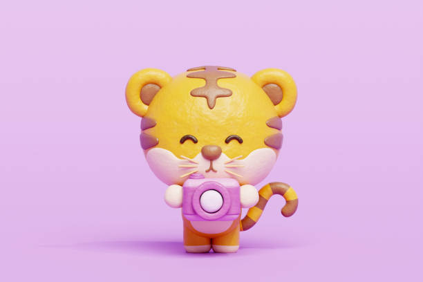 istock 3D cute tiger holding camera, Cartoon animal character, 3D rendering. 1991689299