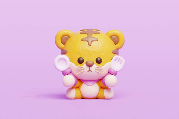 istock 3D cute tiger eating, Cartoon animal character, 3D rendering. 1991690908