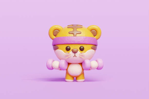 istock 3D cute tiger exercising with dumbbells, Cartoon animal character, 3D rendering. 1991694116
