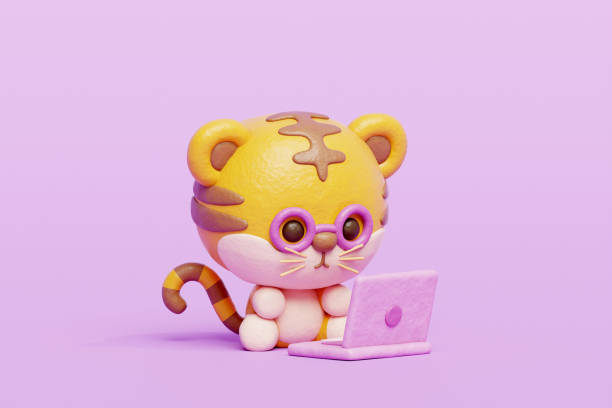istock 3D cute tiger working on laptop, Cartoon animal character, 3D rendering. 1991696174
