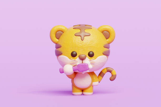 istock 3D cute tiger brushing teeth, Cartoon animal character, 3D rendering. 1991696690