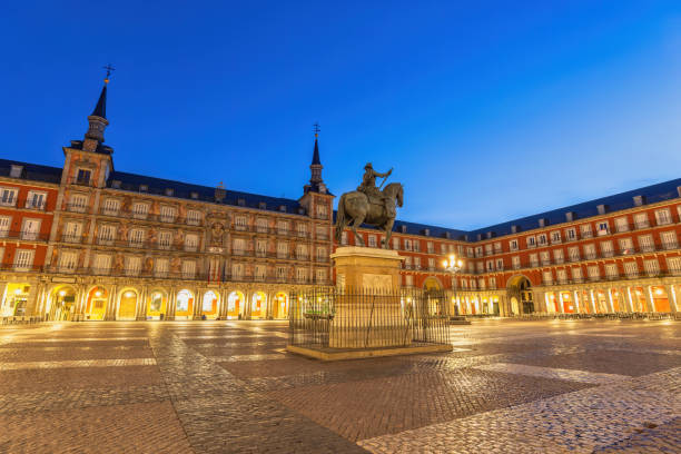 istock Madrid Spain, night city skyline at Plaza Mayor 1991760957