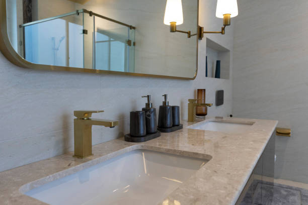 istock A luxury bathroom with duo sinks and marble top. 1991775933
