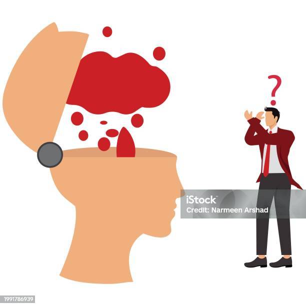 Businessman With Head Exploding Thought Bubble Popping Out Stock ...