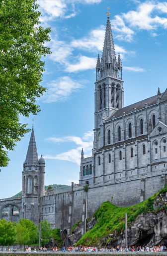 a view of the cathedral in Lourdes, France