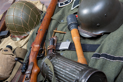 American and German soldier equipment during WWII