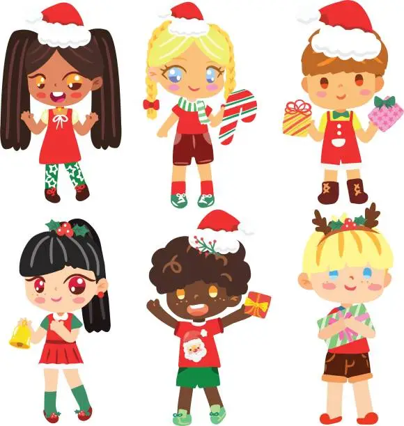 Vector illustration of Christmas day celebration cartoon for school set cute