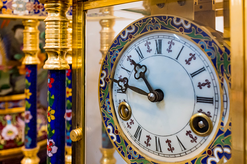 An old-fashioned and ornate European clock