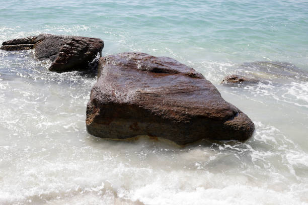 Brown rocks with sea on the beach