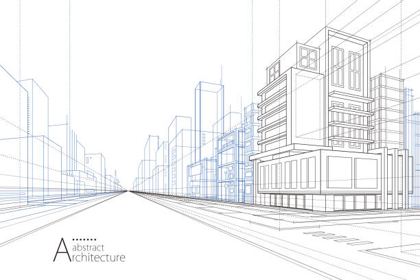 istock Outline drawings of abstract modern urban buildings and architecture. 1991823898