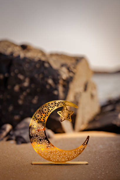 istock Crescent moon shape on the rock textured background, 2024 Eid Mubarak concept image 1991830613