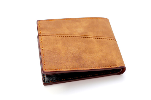 Brown wallet on white background.