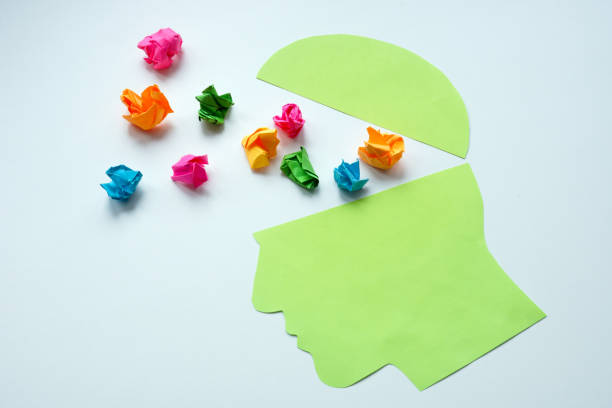 istock Head and colored paper balls. Positive thinking concept. 1991861415