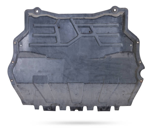 istock Black plastic engine cover liner on a white isolated background for sale or replacement in a car service. Mudguard on auto-parsing for repair or a device to protect the body from dirt. 1991870258