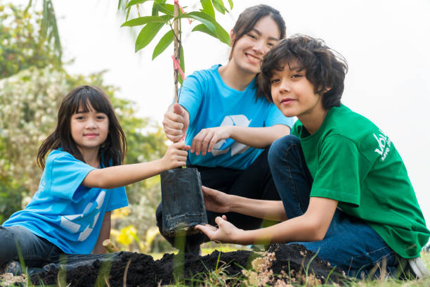 istock Group of kids school volunteer planting a tree 1991886570