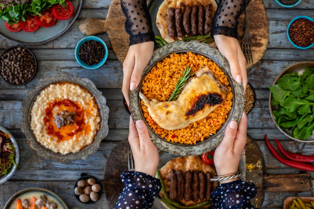 istock Grilled chicken leg with bulgur wheat in the copper bowl. 1991910369