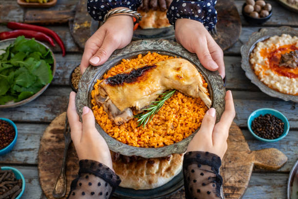 istock Grilled chicken leg with bulgur wheat in the copper bowl. 1991910371