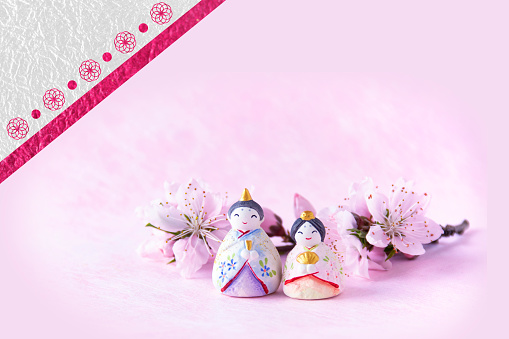 Hina-Dolls and peach blossom with pink background,
