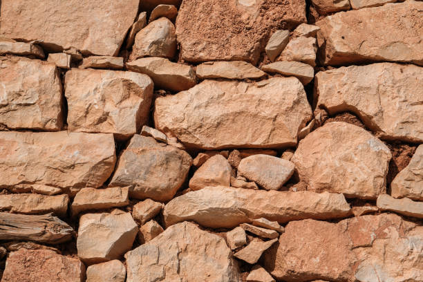 Old village house made of stone wall.Background space for text.Liquid soil.Tone in earth colors.