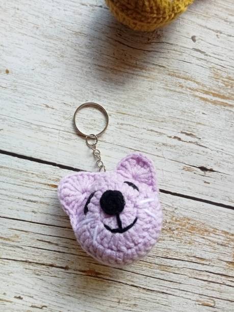 istock Crochet face cat, keychain Handmade diy craft crocheted For illustration, background image texture 1991993893
