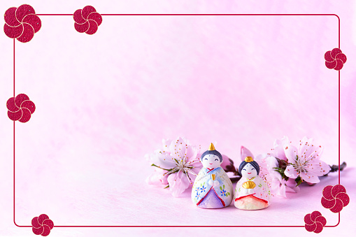 Hina-Dolls and peach blossom with pink background,