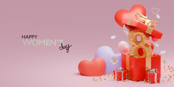 istock Women's Day background with 3d 8 number and balloons. 3d render. 1992027065