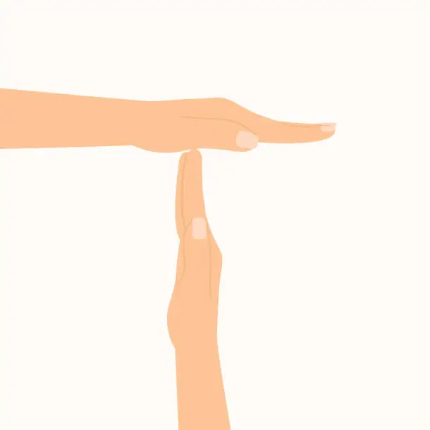 Vector illustration of Hands Showing Time Out Gesture On White Background. Break Time Sign
